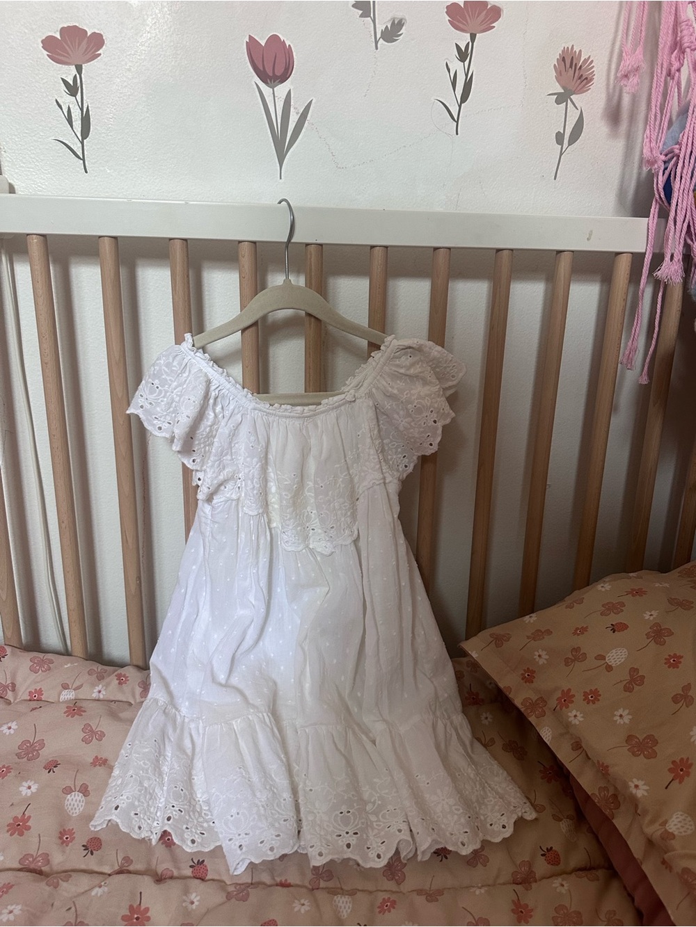 Zara White Eyelet Off-Shoulder Kids Dress